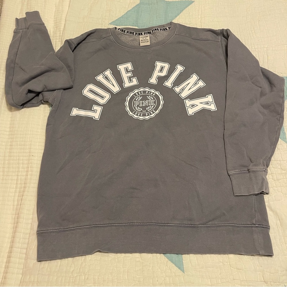 Oversized, PINK crewneck sweatshirt- steel blue. Medium